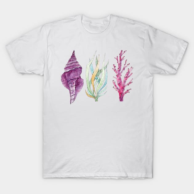 Seaweeds, coral, seashell T-Shirt by nadiaham